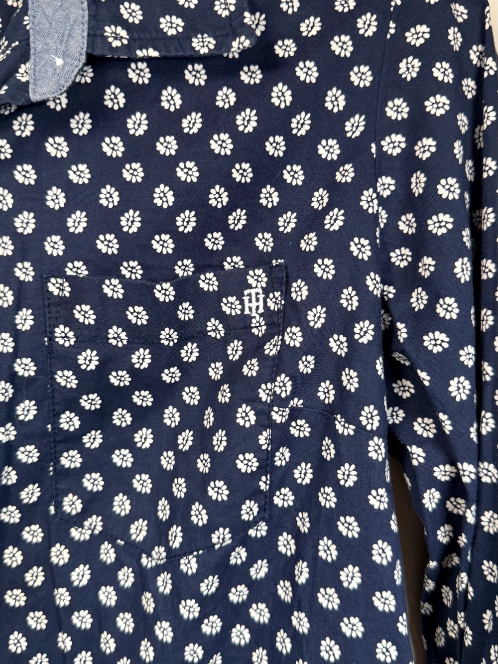 Tommy Hilfiger Floral Button Front Shirt Navy White Cotton Long Sleeve Preppy - Picture 4 of 9